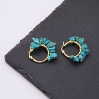 1 Pair Ethnic Style Bohemian Tropical Solid Color Handmade Plating Natural Stone Copper 18k Gold Plated Hoop Earrings main image 3