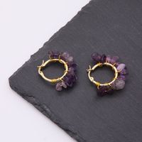 1 Pair Ethnic Style Bohemian Tropical Solid Color Handmade Plating Natural Stone Copper 18k Gold Plated Hoop Earrings main image 9