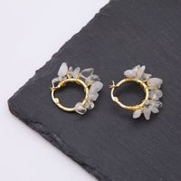 1 Pair Ethnic Style Bohemian Tropical Solid Color Handmade Plating Natural Stone Copper 18k Gold Plated Hoop Earrings main image 4
