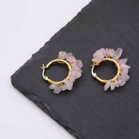 1 Pair Ethnic Style Bohemian Tropical Solid Color Handmade Plating Natural Stone Copper 18k Gold Plated Hoop Earrings main image 5