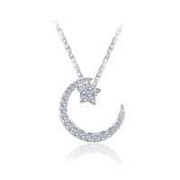Simple Style Classic Style Star Moon Sterling Silver Polishing Plating Inlay Zircon White Gold Plated Pendant Necklace sku image 1