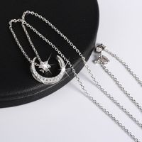 Simple Style Classic Style Star Moon Sterling Silver Polishing Plating Inlay Zircon White Gold Plated Pendant Necklace main image 5