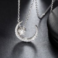 Simple Style Classic Style Star Moon Sterling Silver Polishing Plating Inlay Zircon White Gold Plated Pendant Necklace main image 3