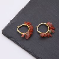 1 Pair Ethnic Style Bohemian Tropical Solid Color Handmade Plating Natural Stone Copper 18k Gold Plated Hoop Earrings sku image 7