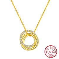 Simple Style Classic Style O-shape Round Sterling Silver Polishing Plating Inlay Zircon White Gold Plated Pendant Necklace sku image 1