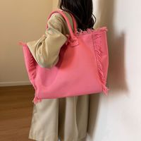 Women's Canvas Solid Color Basic Streetwear Sewing Thread Square Open Shoulder Bag Square Bag Underarm Bag main image 6