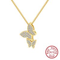 Simple Style Classic Style Animal Butterfly Sterling Silver Polishing Plating Inlay Zircon White Gold Plated Pendant Necklace sku image 1