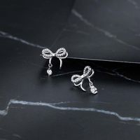 1 Pair Sweet Bow Knot Plating Inlay Sterling Silver Zircon Gold Plated Ear Studs main image 3