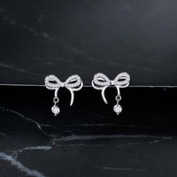 1 Pair Sweet Bow Knot Plating Inlay Sterling Silver Zircon Gold Plated Ear Studs sku image 1