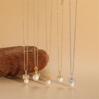 Elegant Vacation Simple Style Star Crown Bow Knot Copper 14k Gold Plated White Gold Plated Artificial Pearls Zircon Pendant Necklace In Bulk main image 8