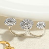 Vacation Classic Style Commute Solid Color Flower Copper 14k Gold Plated White Gold Plated Zircon Open Rings In Bulk main image 5