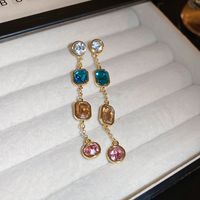 1 Paire Style Vintage Bloc De Couleur Incruster Alliage Strass Boucles D'oreilles main image 9