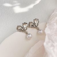 1 Pair Sweet Heart Shape Plating Inlay Alloy Artificial Pearls Rhinestones White Gold Plated Drop Earrings main image 4