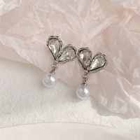 1 Pair Sweet Heart Shape Plating Inlay Alloy Artificial Pearls Rhinestones White Gold Plated Drop Earrings main image 6