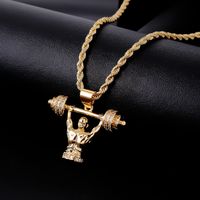 Hip-Hop Simple Style Human Barbell Stainless Steel Titanium Steel Plating Inlay Zircon K Gold Plated Men's Pendant Necklace main image 4
