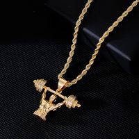 Hip-Hop Simple Style Human Barbell Stainless Steel Titanium Steel Plating Inlay Zircon K Gold Plated Men's Pendant Necklace main image 3