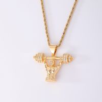 Hip-Hop Simple Style Human Barbell Stainless Steel Titanium Steel Plating Inlay Zircon K Gold Plated Men's Pendant Necklace main image 2