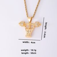 Hip-Hop Simple Style Human Barbell Stainless Steel Titanium Steel Plating Inlay Zircon K Gold Plated Men's Pendant Necklace sku image 1