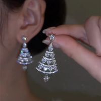 1 Pair Simple Style Christmas Tree Plating Inlay Alloy Copper Zircon Drop Earrings main image 5