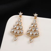 1 Pair Simple Style Christmas Tree Plating Inlay Alloy Copper Zircon Drop Earrings sku image 4