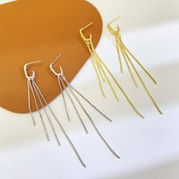 1 Pair Vintage Style Geometric Solid Color Tassel Plating Chain Copper Drop Earrings main image 5