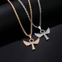 Hip Hop Retro Kreuzen Engelsflügel Flügel Rostfreier Stahl Titan Stahl Überzug Inlay Zirkon Weißgold Plattiert Vergoldet Unisex Halskette Mit Anhänger main image 9