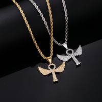 Hip-hop Retro Cross Angel Wings Wings Stainless Steel Titanium Steel Plating Inlay Zircon White Gold Plated Gold Plated Unisex Pendant Necklace main image 1