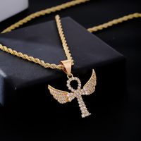 Hip-hop Retro Cross Angel Wings Wings Stainless Steel Titanium Steel Plating Inlay Zircon White Gold Plated Gold Plated Unisex Pendant Necklace main image 5