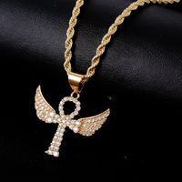 Hip-hop Retro Cross Angel Wings Wings Stainless Steel Titanium Steel Plating Inlay Zircon White Gold Plated Gold Plated Unisex Pendant Necklace main image 4
