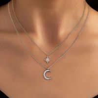 Shiny Star Moon Sterling Silver Plating Inlay Zircon Gold Plated Silver Plated Layered Necklaces main image 1