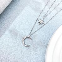 Shiny Star Moon Sterling Silver Plating Inlay Zircon Gold Plated Silver Plated Layered Necklaces main image 3