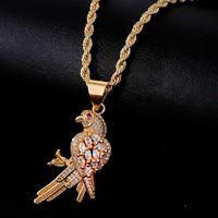 Wholesale Vintage Style Bird Stainless Steel Titanium Steel Plating Inlay Gold Plated Zircon Pendant Necklace main image 5