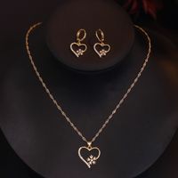 Simple Style Heart Shape Snowflake Copper Plating Inlay Zircon 18k Gold Plated Earrings Necklace Jewelry Set main image 3