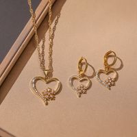 Simple Style Heart Shape Snowflake Copper Plating Inlay Zircon 18k Gold Plated Earrings Necklace Jewelry Set sku image 3