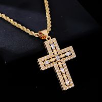 304 Stainless Steel Titanium Steel K Gold Plated Rhodium Plated Hip-Hop Vintage Style Plating Inlay Cross Zircon Pendant Necklace main image 6