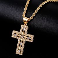 304 Stainless Steel Titanium Steel K Gold Plated Rhodium Plated Hip-Hop Vintage Style Plating Inlay Cross Zircon Pendant Necklace main image 3