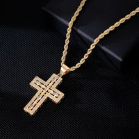 304 Stainless Steel Titanium Steel K Gold Plated Rhodium Plated Hip-Hop Vintage Style Plating Inlay Cross Zircon Pendant Necklace main image 4