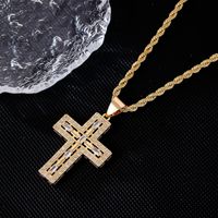 304 Stainless Steel Titanium Steel K Gold Plated Rhodium Plated Hip-Hop Vintage Style Plating Inlay Cross Zircon Pendant Necklace main image 5