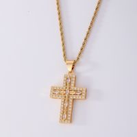 304 Stainless Steel Titanium Steel K Gold Plated Rhodium Plated Hip-Hop Vintage Style Plating Inlay Cross Zircon Pendant Necklace main image 7