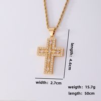 304 Stainless Steel Titanium Steel K Gold Plated Rhodium Plated Hip-Hop Vintage Style Plating Inlay Cross Zircon Pendant Necklace sku image 1