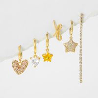 1 Set Cute Sweet Star Moon Heart Shape Plating Inlay Brass Zircon 18k Gold Plated Silver Plated Drop Earrings main image 1