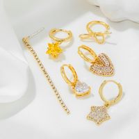 1 Set Cute Sweet Star Moon Heart Shape Plating Inlay Brass Zircon 18k Gold Plated Silver Plated Drop Earrings main image 4