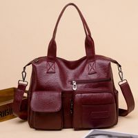 Women's Pu Leather Solid Color Vintage Style Square Zipper Handbag main image video