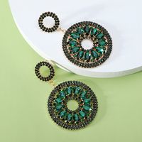 1 Pair Vintage Style Round Plating Hollow Out Inlay Zinc Alloy Glass Drop Earrings sku image 1