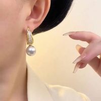 1 Pair Glam Lady Pearl Plating Inlay Alloy Aluminium Alloy Rhinestones Gold Plated Drop Earrings main image 6