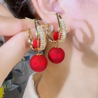 1 Pair Glam Lady Pearl Plating Inlay Alloy Aluminium Alloy Rhinestones Gold Plated Drop Earrings main image 5