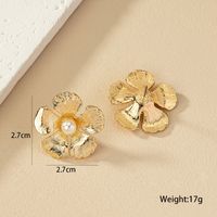1 Pair Simple Style Flower Inlay Alloy Pearl Ear Studs main image 4