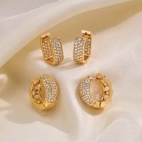 1 Paire Style IG Style Vintage Forme En U Placage Incruster Laiton Zircon Boucles D'oreilles Cerceau main image 1