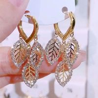 1 Pair Elegant Leaf Inlay Alloy Artificial Crystal Rhinestones Drop Earrings main image 7