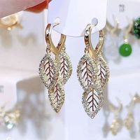 1 Pair Elegant Leaf Inlay Alloy Artificial Crystal Rhinestones Drop Earrings main image 8